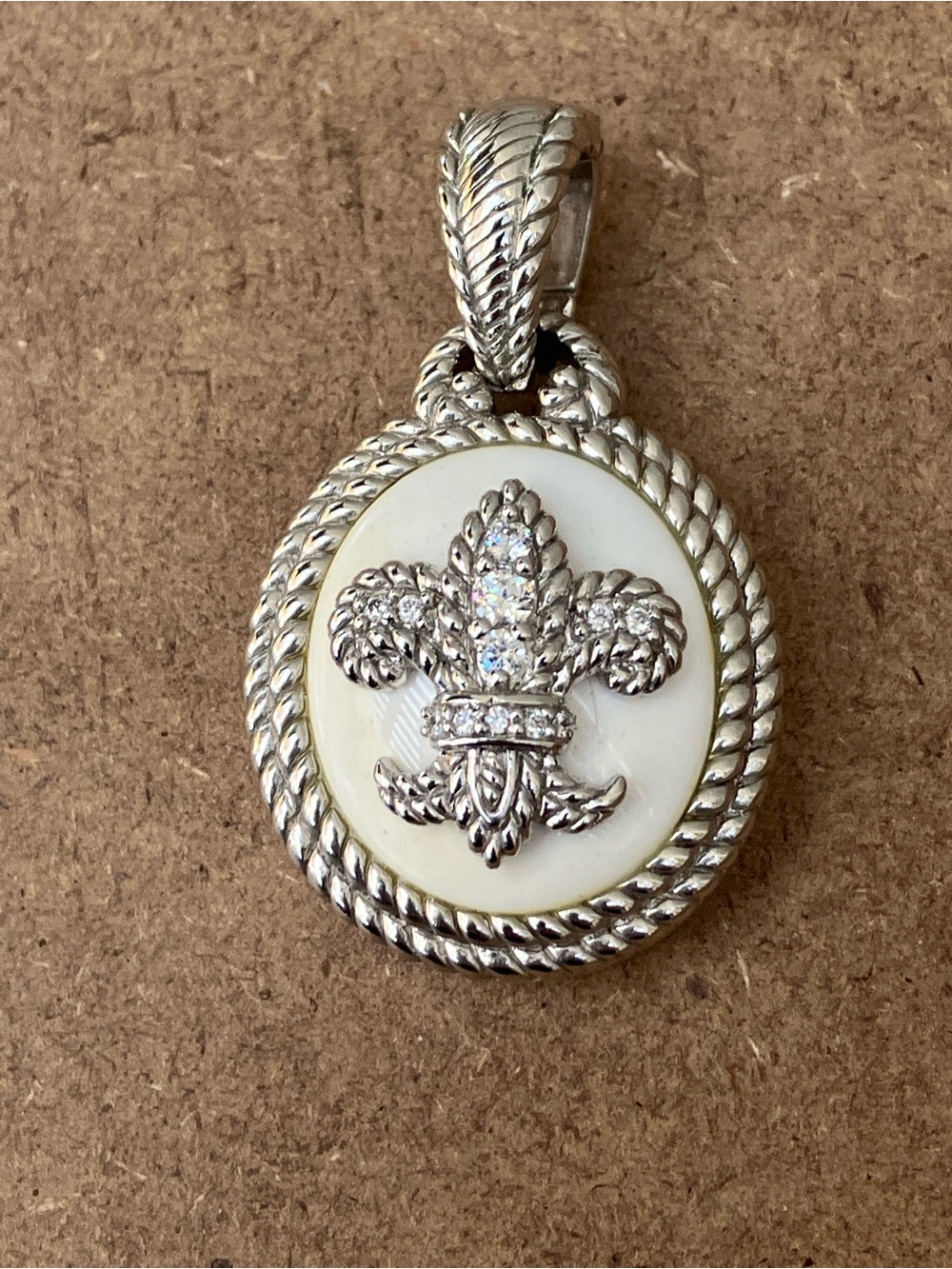 Judith Ripka Sterling 925 Silver White Agate Fleur De Lis Pendant Enhancer